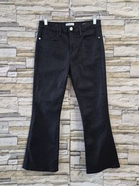 ​FRAME Le Crop Mini Boot Jeans Womens 28 Black Houndstooth Shine Coated Denim